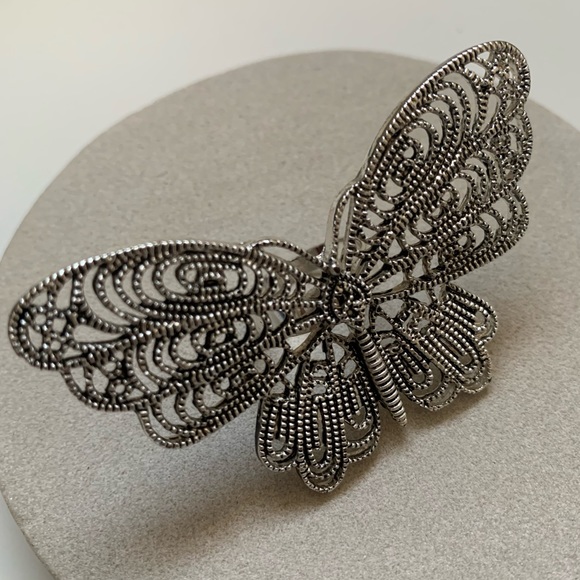 Silver Adjustable Butterfly Statement Ring - Picture 2 of 4